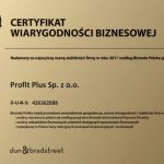 Certyfikat Wiarygodności Biznesowej dla Profit Plus