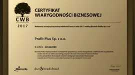 Certyfikat Wiarygodności Biznesowej dla Profit Plus